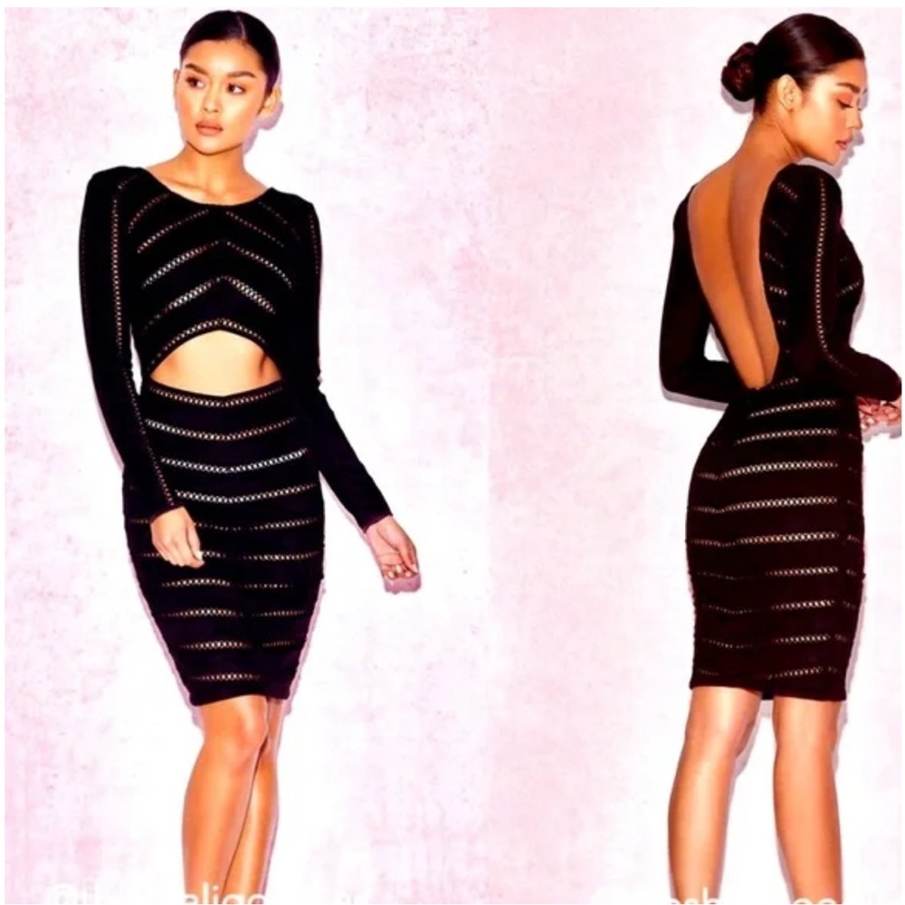 NWT House of CB Freja Suede Midi Long Sleeve Cutout Dress